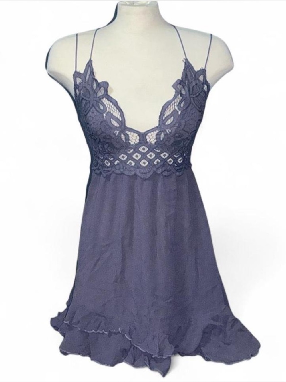 Free People Lavender-Gray Lace Slip Dress